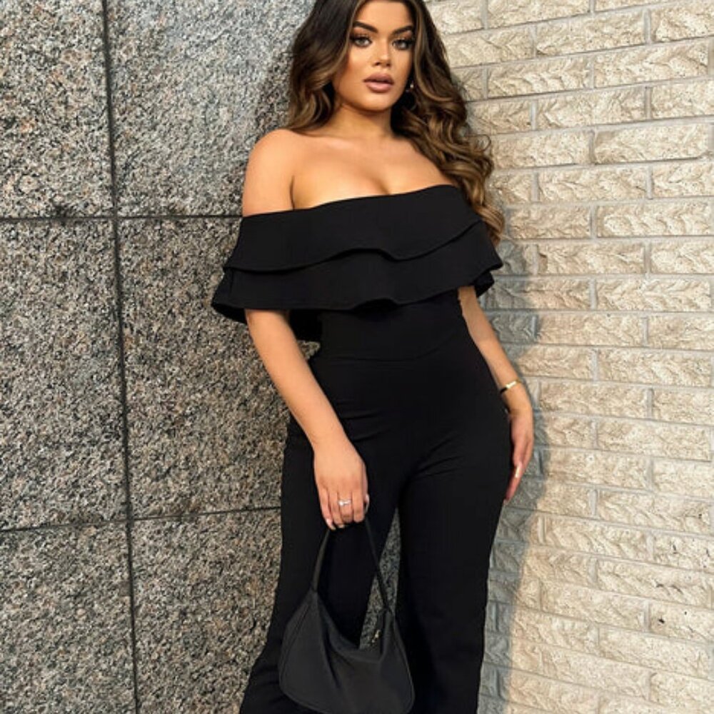Black Ruffle Jumpsuit (Large) - Picture 5 of 7